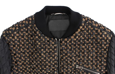 DOLCE & GABBANA Jacket Black Sequined Goatskin Coat EU48