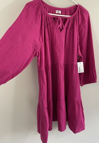New Sonoma Dress womens sz XXL tiered femme magenta elastic cuff aline Pockets - 第 4/10 張圖片