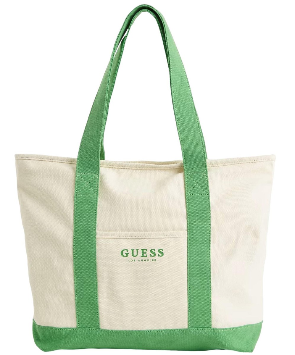NEW GUESS Green Logo Large Canvas Tote Bag Shopper Handbag