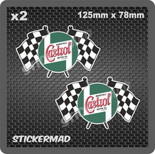 CASTROL WAKEFIELD ÖL x2 GEKREUZTE KARIERTE FLAGGEN AUFKLEBER ALT RETRO KRAFTSTOFF BENZIN