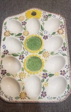 Vintage Hand Painted Deviled Egg Plate Platter colorful floral
