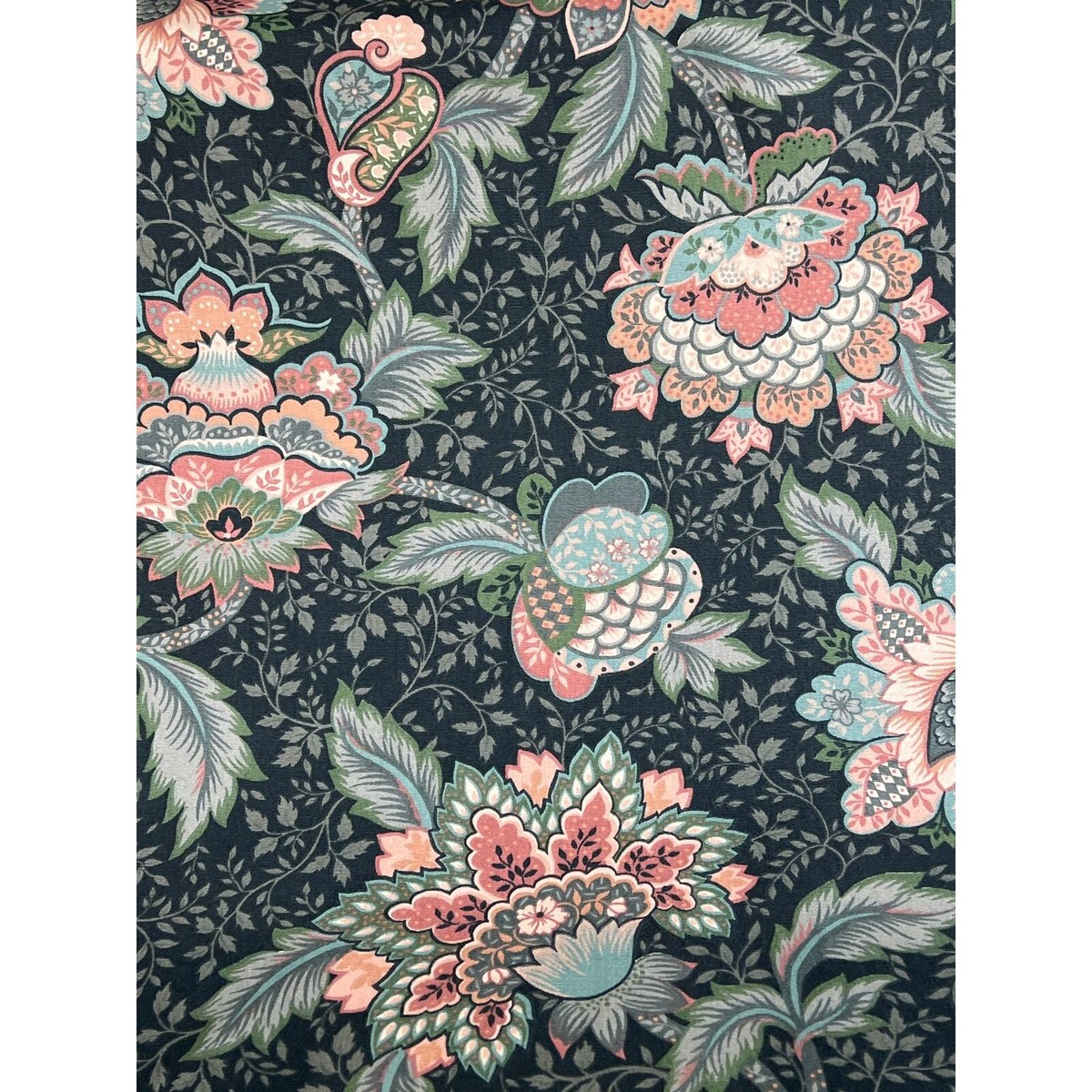 Vintage House n Home Fabric Blue Pink Green Jacobean Floral
