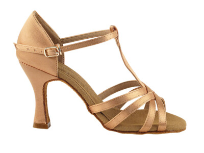 BALLROOM LADY'S SHOE Sera S9-235 Tan Satin heel 2.5'' by VERY FINE