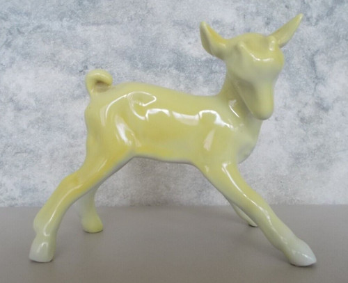 Vintage 3 1/2" Glazed Yellow Porcelain Pottery Kid Goat Statue Figurine