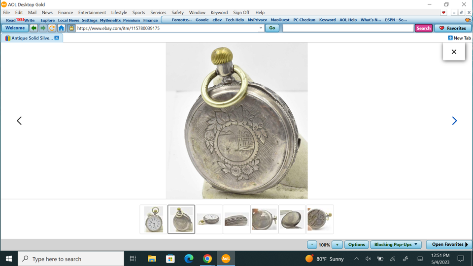 Antique Solid Silver Case Porcelain Dial 10 Rubies Open face Case