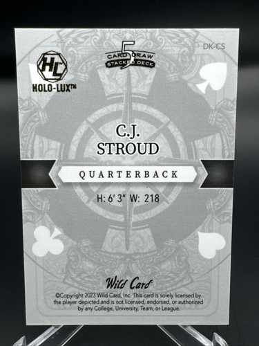 2023 Wild Card CJ STROUD 5 Card Draw Stacked Deck RC Rookie 1/1 Mirror - Picture 2 of 2