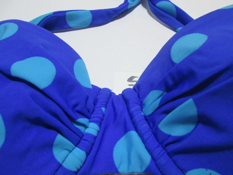 Delias Womens Size M Bikini Top Royal Blue Underwired Lined Halter Polka Dot - Imagem 3 de 4