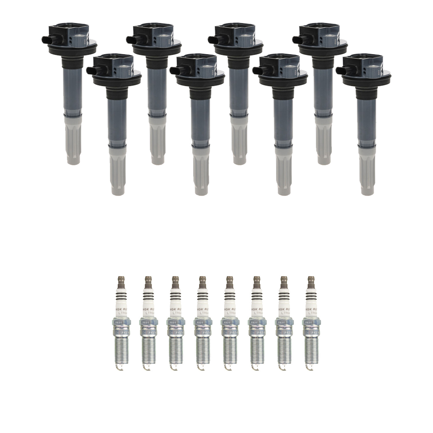 Hitachi 8 Ignition Coil 8 NGK Ruthenium Spark Plugs Kit For F-150 Mustang 5.0 V8