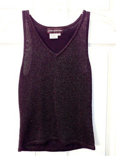 Donna Morgan Sleeveless Womens Top Blouse Black 8 V-Neck Knit Sparkle Spring