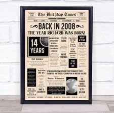 2008 Newspaper Any Age Any Year You Were Born Birthday Facts Personalised Print