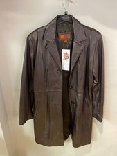 Helium Soft Leather Coat Brown Fully Lined With Pockets Uk Size 12