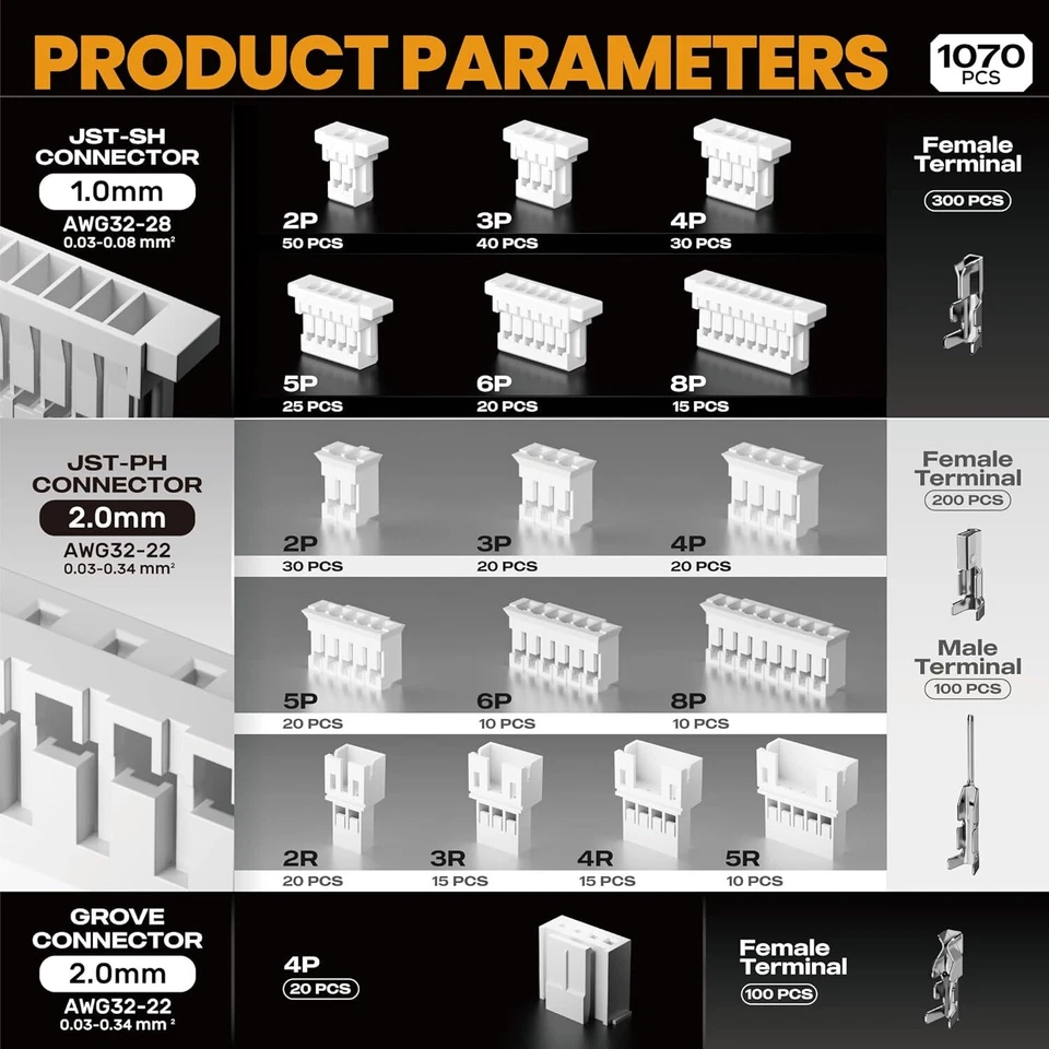 Комплект обжимных инструментов SOMELINE®, набор разъемов JST-SH 1,0 мм/PH 2,0 мм, 21 - Изображение 4 из 4
