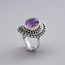 925 Sterling Silver Purple Amethyst Natural Gemstone Oval Shape Women Ring