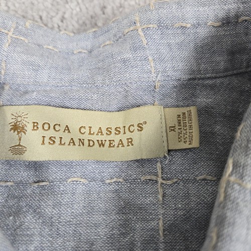 Boca Classics Linen Blend Shirt Mens XL Gray Blue Button Up Beach Normcore - Picture 6 of 8