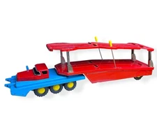 Rare Vintage Cragstan Tin Friction Toy Auto Transporter Trailer Toy Truck Japan