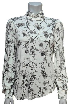 Marks & Spencer Damen Polokragen schwarz weiß Blumenmuster Langarm T-Shirt UK 12