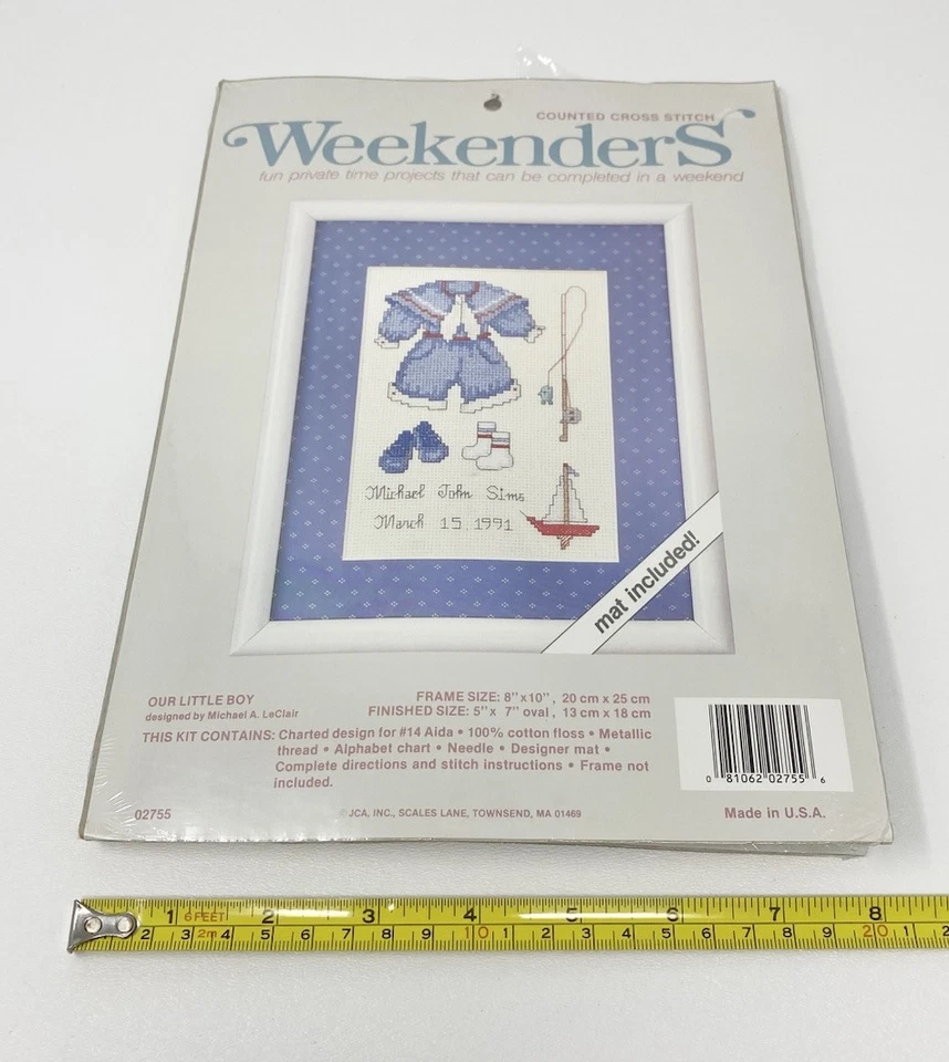 2 kits de punto de cruz vintage para guardería niña y niño anuncio de nacimiento EE. UU. AÑOS 90 Foto 4 de 4
