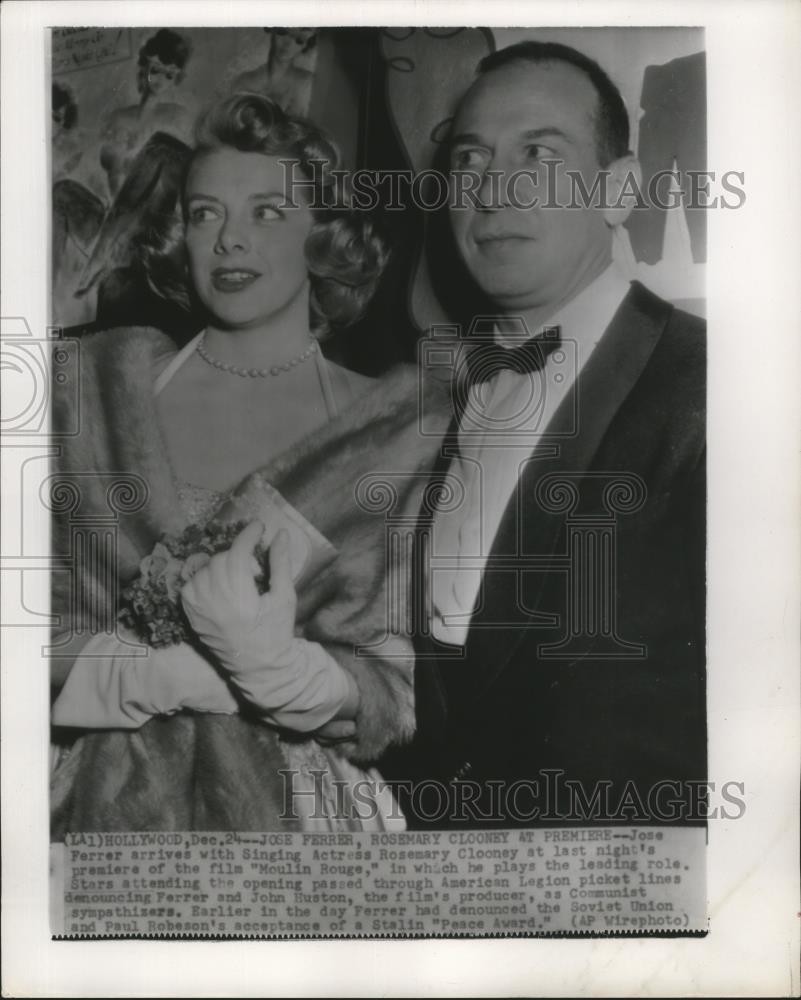 1952 Press Photo Jose Ferrer and Rosemary Clooney at Premiere. - mjx20833
