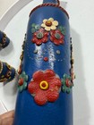 Vintage Blue Leather wrapped bottle and two glasses with a pretty floral design — photo 9