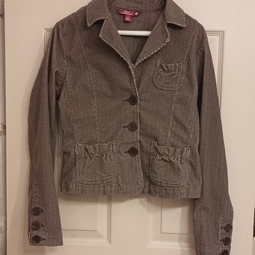 Vintage Women’s M Brown Herringbone Cotton Short Jacket Button Front Long Sleeve