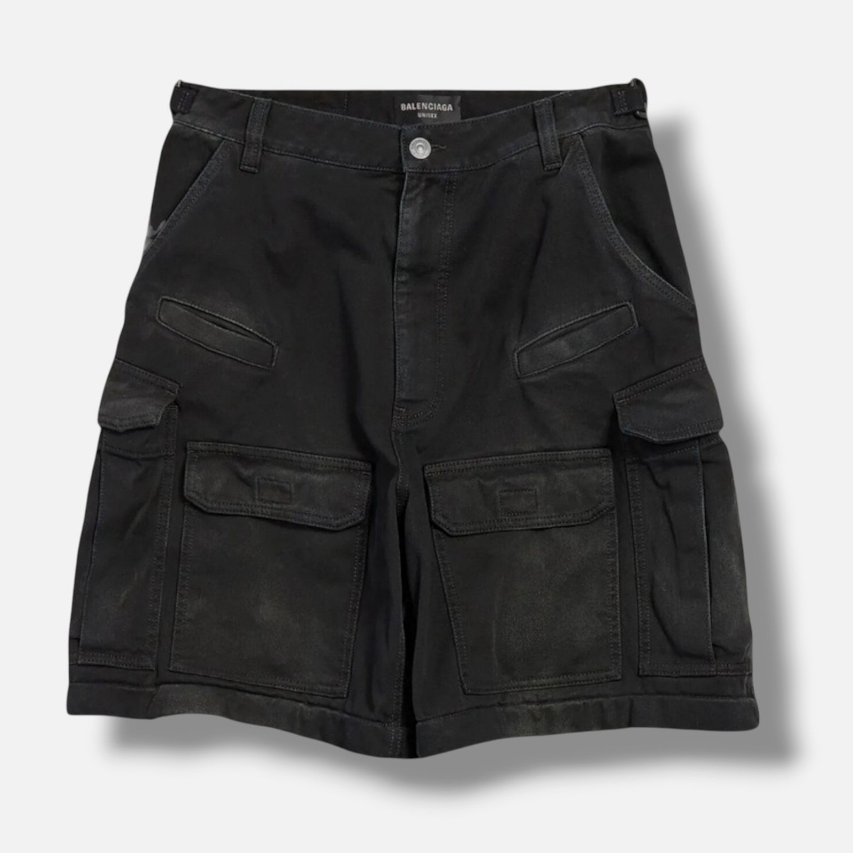 Balenciaga Men's Black Sunbleached Cargo Convertible Shorts Jeans