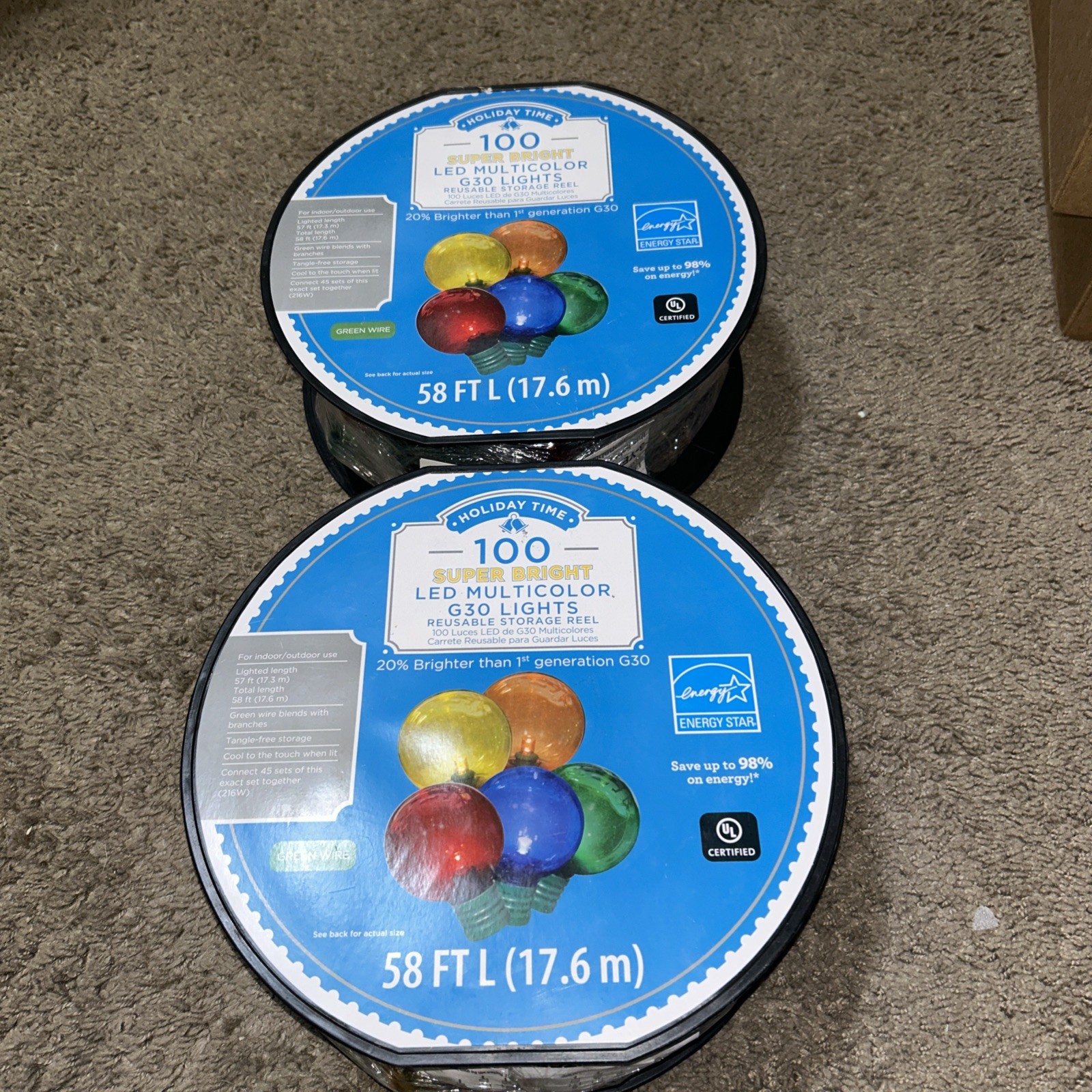58ft 100-Count Multicolor Super Bright G30 Holiday Christmas Lights  