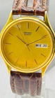 Vintage Seiko Watch Men Gold Dial Gold Tone Daydate Round 7N43 - 7A79 New Batter