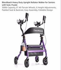 BlessReach Heavy Duty Upright Rollator Walker Seniors Padded Seat 350lb 8" Wheel