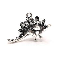 Silver Stegosaurus 3D Dinosaur Charms, 32x20mm - US Seller