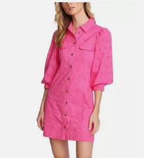 Vince Camuto Eyelet Puff Sleeve Shirt Dress   Sz 10    **638