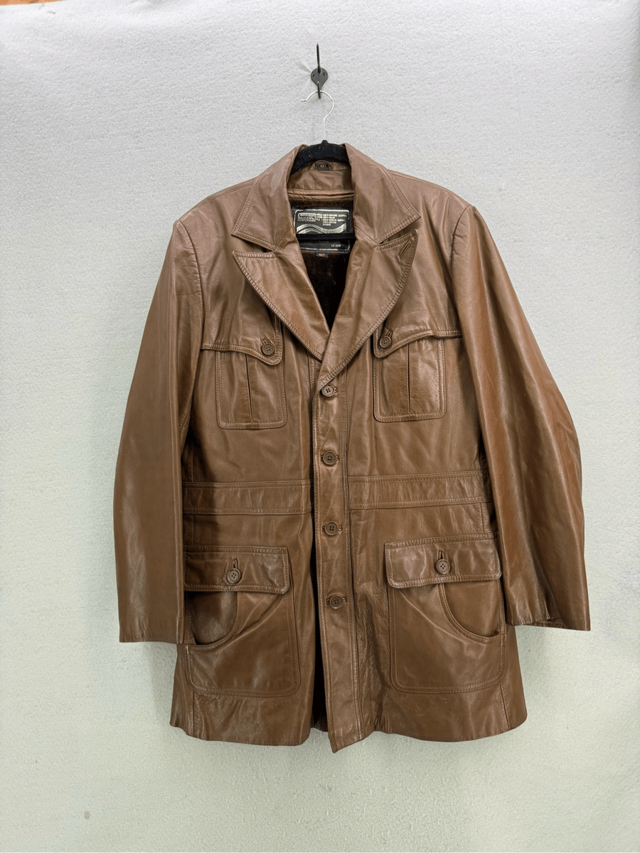 Vintage 70s Montgomery Ward Sherpa Lined Leather Equestrian Safari