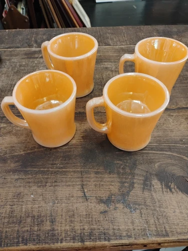 4 Fire King PEACH LUSTER D-HANDLE MUGS