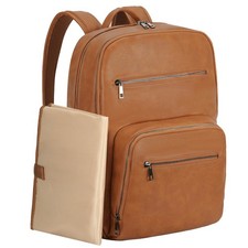Diaper Bag Backpack Large Waterproof Vegan Leather Baby with Changing Pad Brown