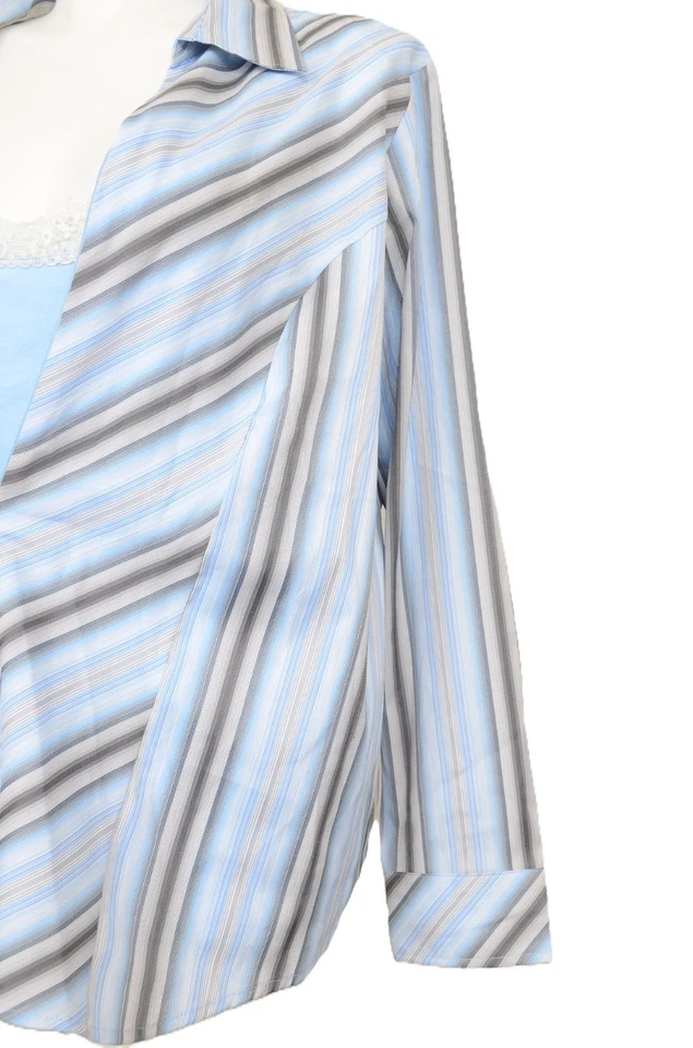 DCC 女式双炮弹力背心和拉链上衣条纹长袖衬衫加 22/24 — 第 4/4 张图片