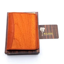 'W-LINE' Folding Credit Card Wallets in Natural Light Teak Wood and Leather