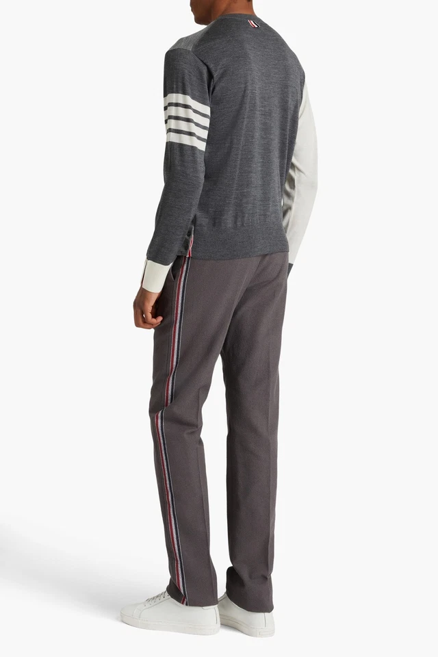 PVP €1100 THOM BROWNE Jersey de Lana Talla 3 L Gris 4 Bar Rayas Hecho en Italia Foto 2 de 4