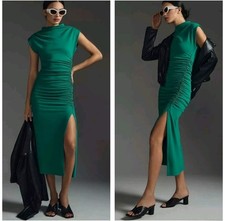 Anthropologie The Maya Ruched Cowl Neck Midi Dress Green Size XL Petite NEW NWT