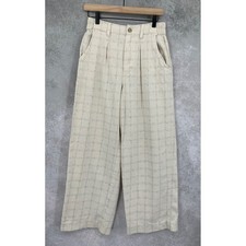 Madewell Wide Leg Pants Women 4 Beige Plaid High Rise Pleated Trousers