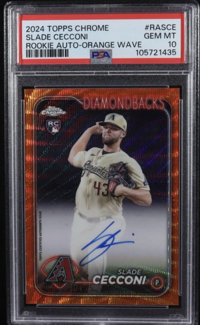 2024 Topps Chrome Slade Cecconi Orange Wave Auto #17/25 Arizona PSA MINT 10