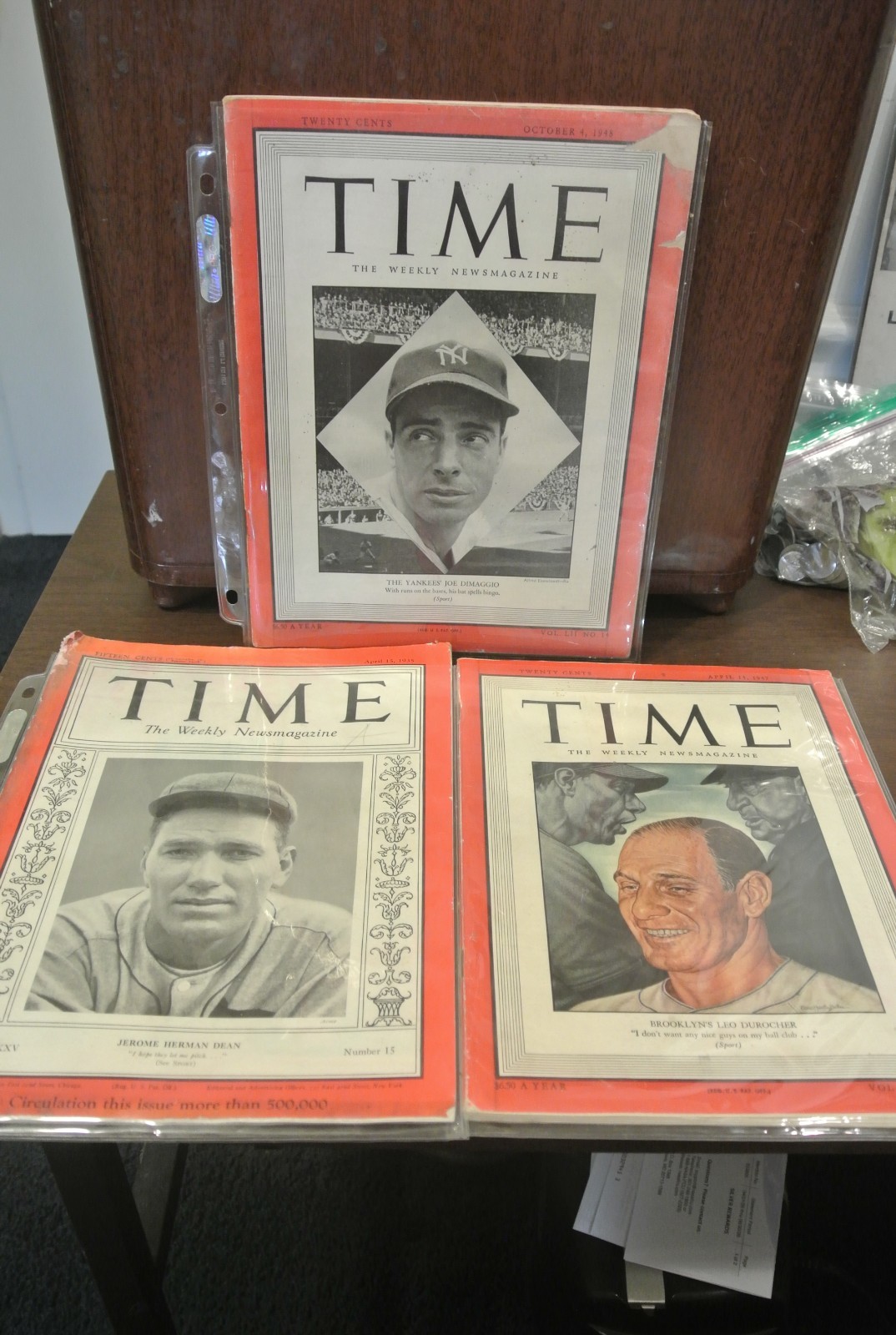 TIME MAGAZINE Joe DiMaggio, Leo Durocher & Dizzy Dean covers 1935, '47 & '48
