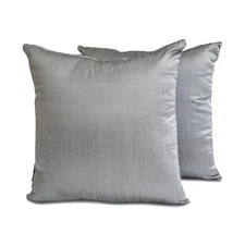 Silver Grey Art Silk Lumbar Pillow Covers, Pack of 2-Silver Gray Luxury