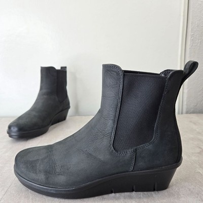 ECCO Chelsea Ankle Boots EU 36 Black Nubuck Leather Comfort Pull On Wedge Bootie