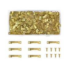 100 Pack Small Sawtooth Picture Hangers with 200 Pieces Screws, Steel Gold