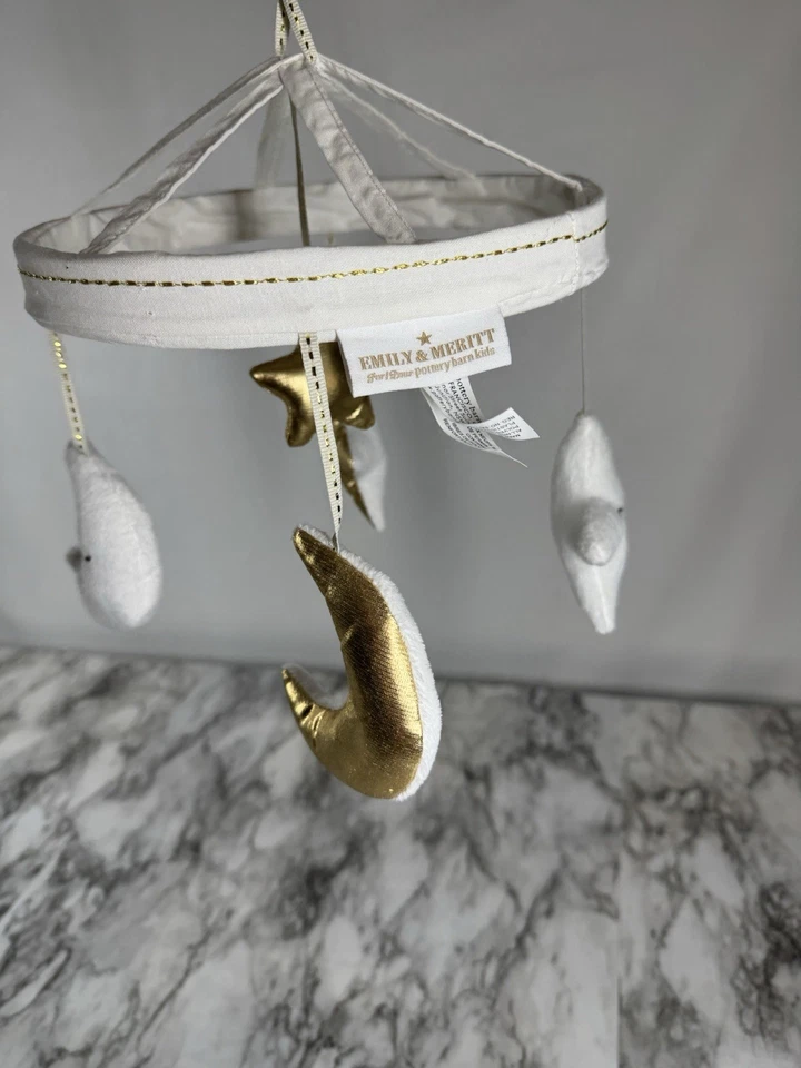 Pottery Barn Kids Emily & Meritt Nursery Baby Crib Mobile Moon & Stars Gold - Image 3 of 4