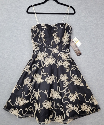 Masquerade Dress Black White Lace Floral Party Ruffled Cocktail Womens 7/8 NWT