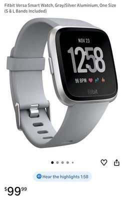 Fitbit Versa Smart Watch, Gray/Silver Aluminium, One Size(S & L Bands Included)