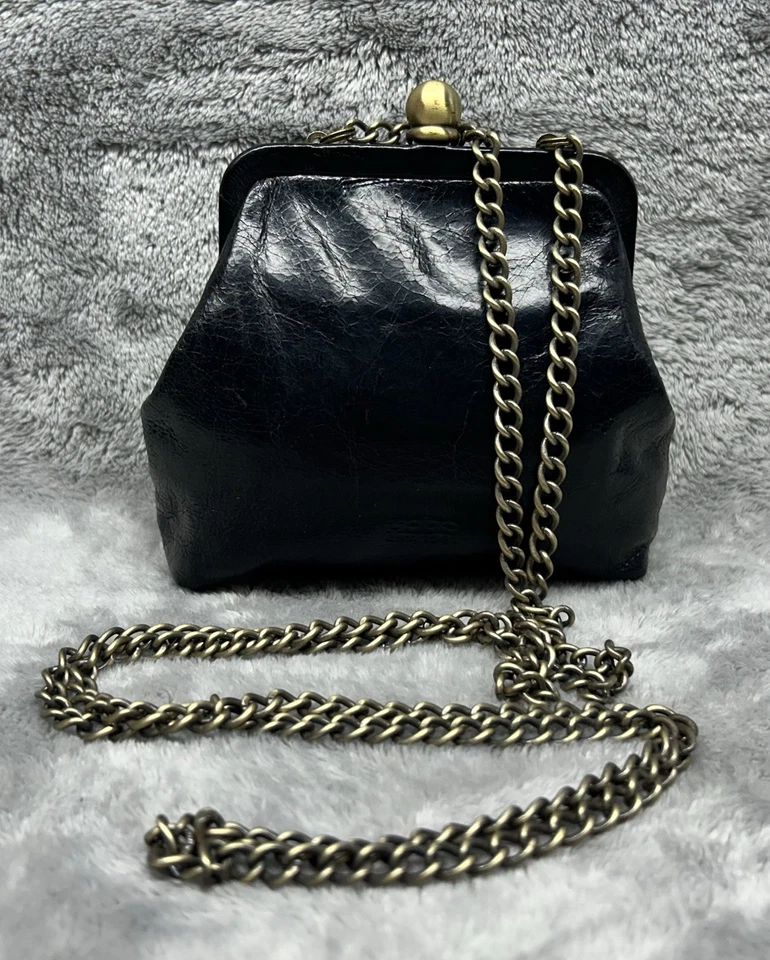 Bolso Bandolera HOBO International Negro Cuero Envejecido Kisslock De Colección Foto 3 de 4