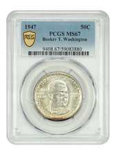 1947 50C Booker T. Washington PCGS MS67 - Classic Silver Commemorative