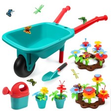 Kids Gardening Tool Set with Wheelbarrow Watering Can Shovel Flower Garden Toy
