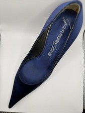 Italian Made Gianmarco Lorenzi stiletto pumps, blue satin, leather, 37.5  Box
